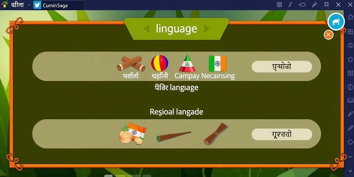 Cumin Saga Spice Journey language selection screen showing various Indian language options with regional cultural motifs